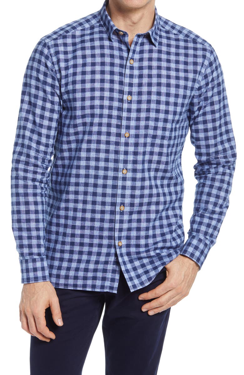 Johnston & Murphy Washed Linen & Cotton Button-Up Shirt, Main, color,