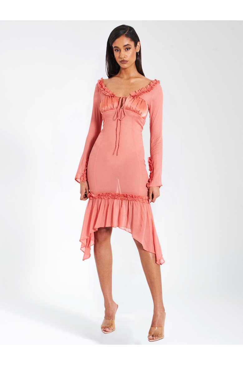 Fiorella Satin Rayon Midi Dress, Alternate, color, Rosy Mauve