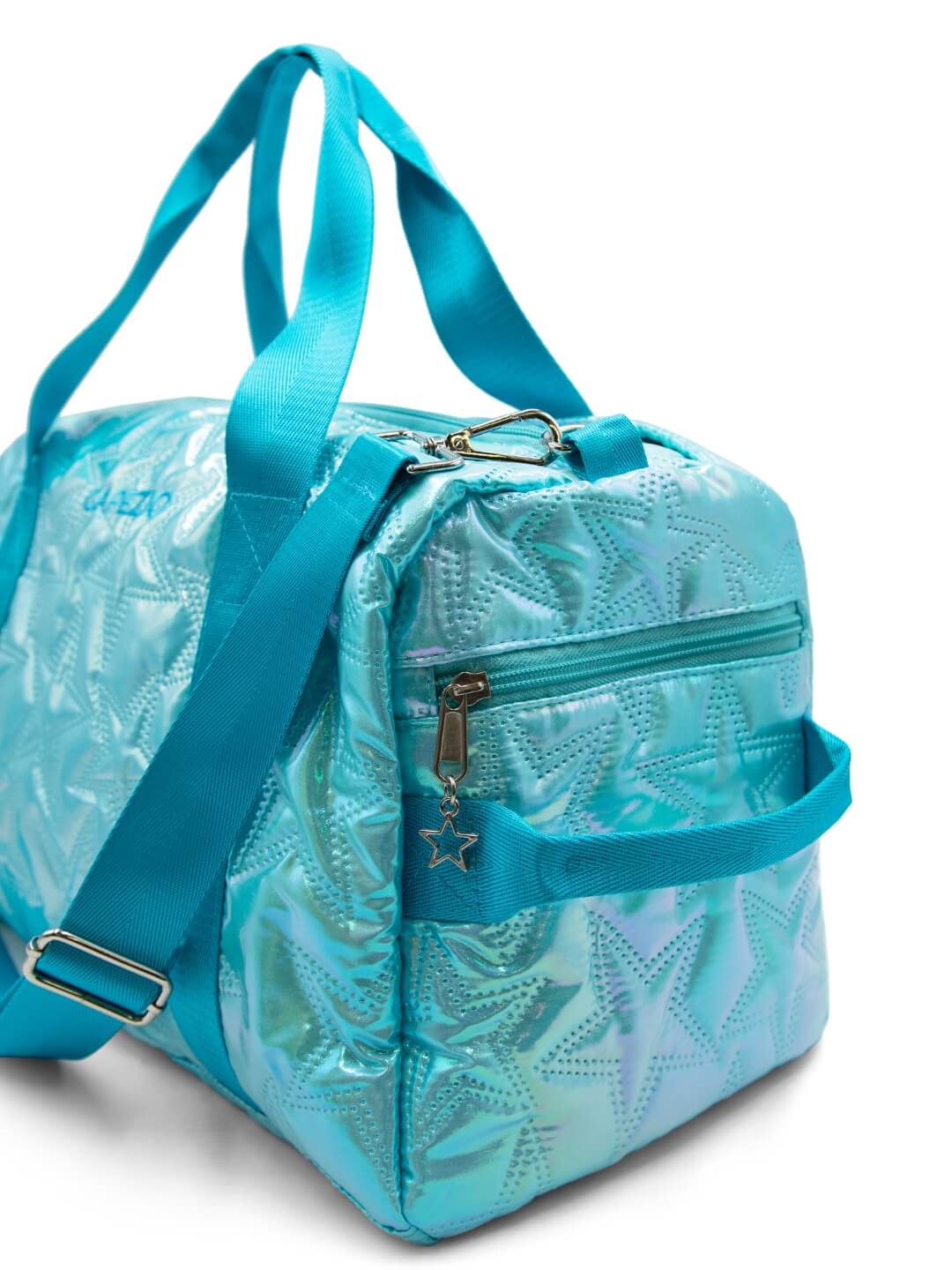 Metallic Star Travel Duffle, Alternate, color, turquoise/aqua