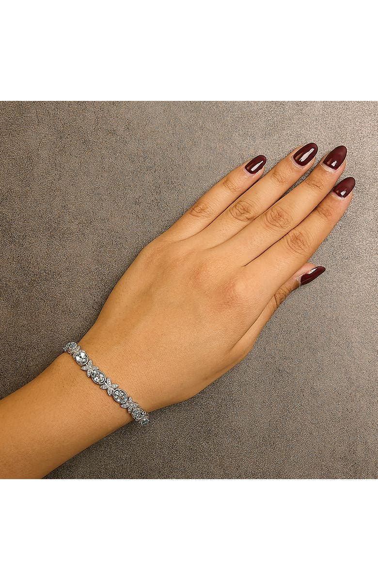 Haus of Brilliance Silver Oval Blue Topaz Diamond Butterfly Link Bracelet - Inches, Alternate, color, White