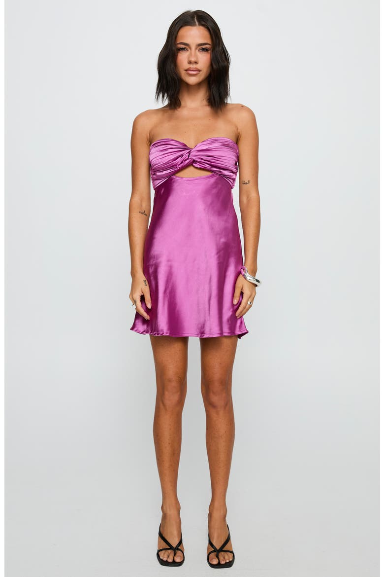 Faviola Strapless Satin Minidress, Alternate, color, PURPLE
