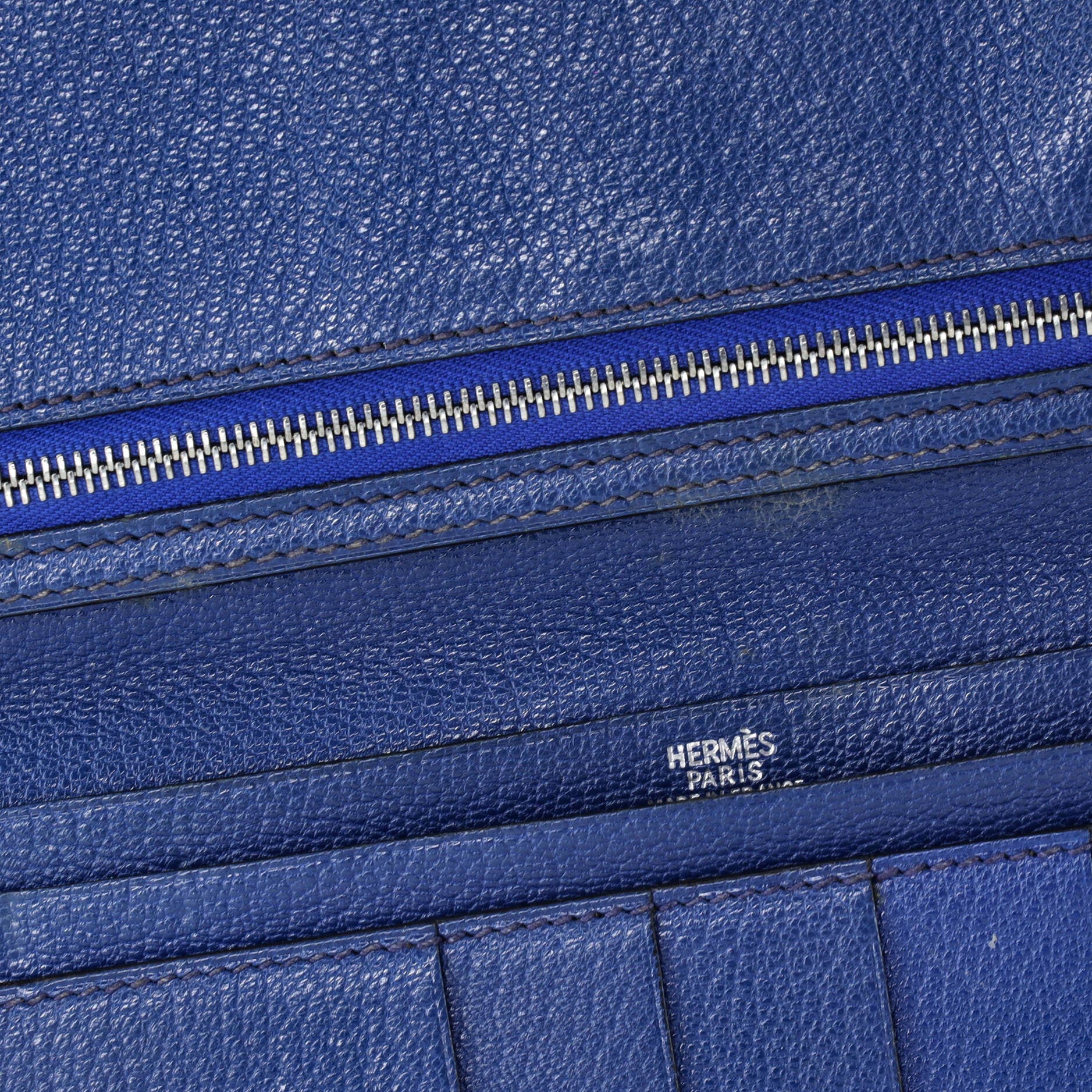 Pre-Owned Hermes Bearn Wallet Chevre Mysore Long, Alternate, color, Bleu De Malte