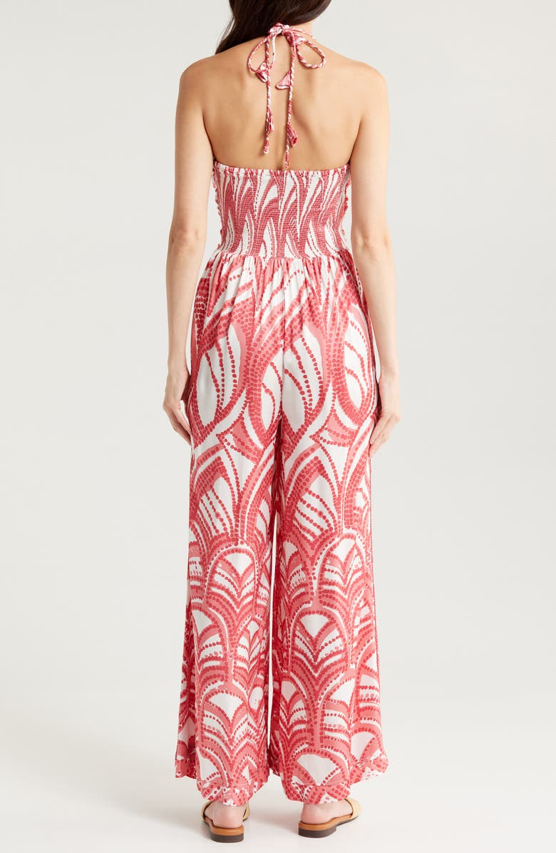 Poupette St Barth Claudia Wide Leg Halter Cover-Up Jumpsuit, Alternate, color, Pink Himba