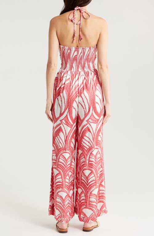 Poupette St Barth Claudia Wide Leg Halter Cover-up Jumpsuit In Pink Himba