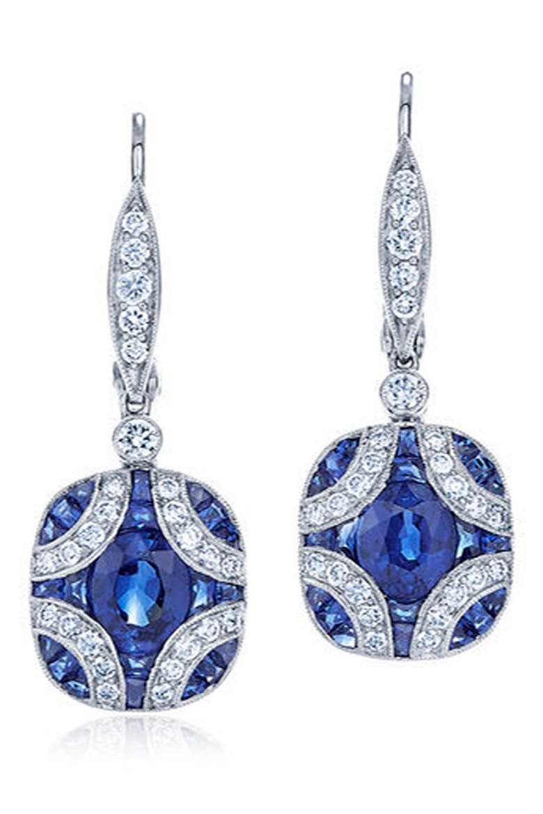 18k Gold Sapphire & Diamond Drop Earrings, Main, color, WHITE GOLD