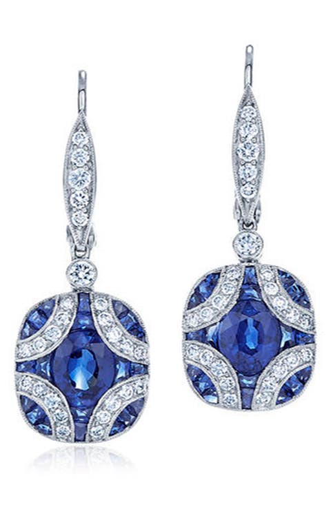 18k Gold Sapphire & Diamond Drop Earrings