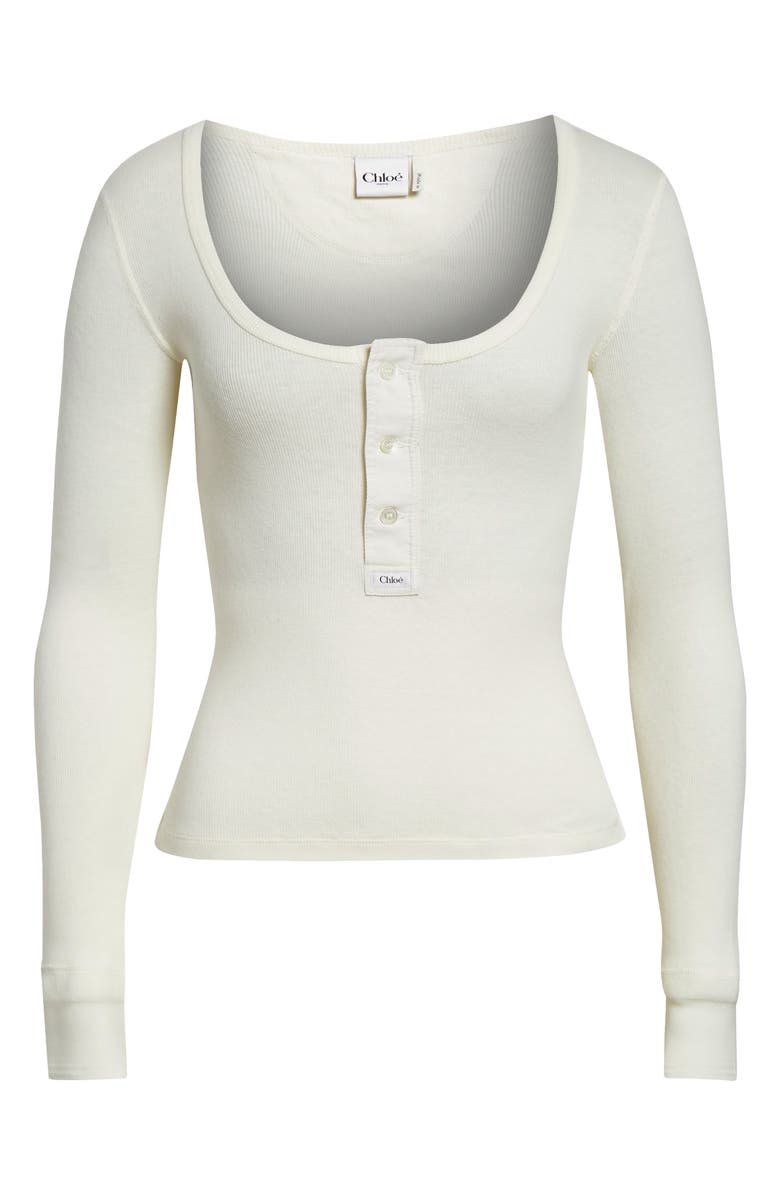 Chloé Scoop Neck Cotton Rib Henley, Alternate, color, Iconic Milk