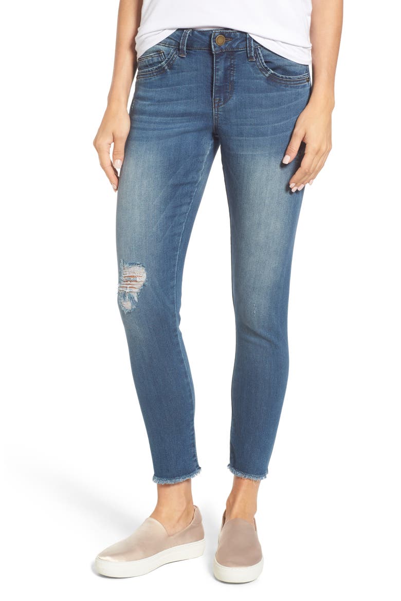 Seamless Distressed Skinny Jeans, Main, color, BLUE