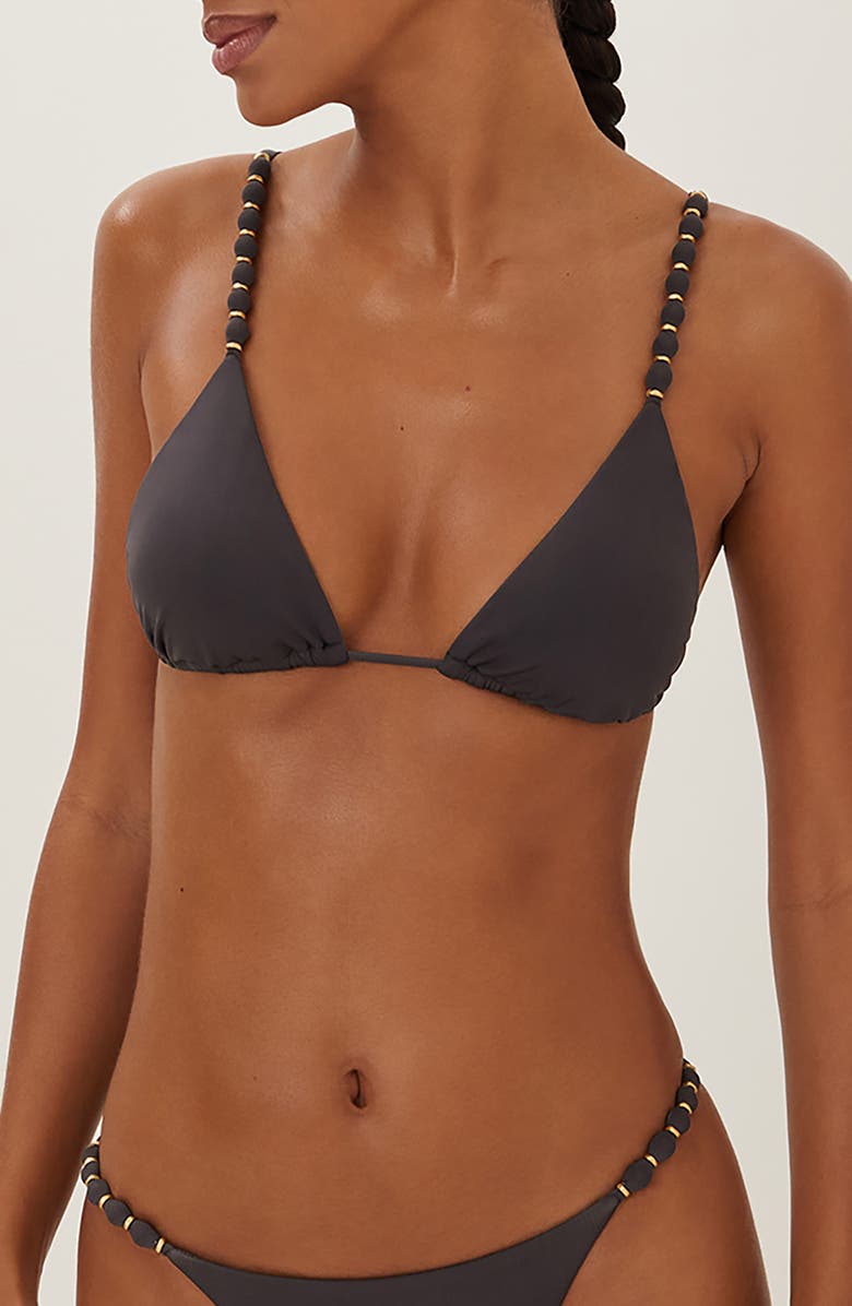 ViX Paula Hermanny Paral Beaded Triangle Bikini Top, Main, color, Grey