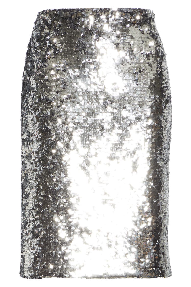 Ramos Sequin Pencil Skirt, Alternate, color, SILVER