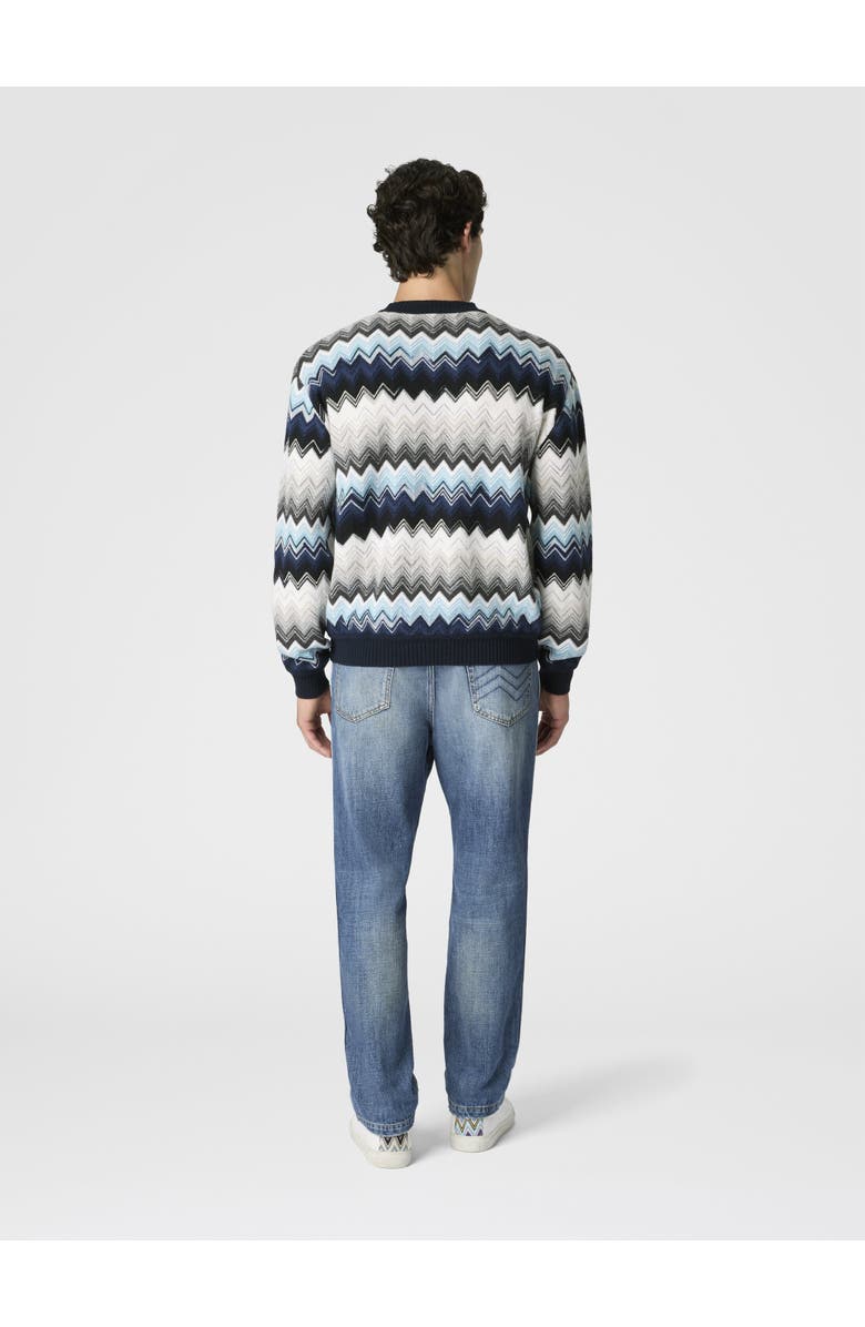 Missoni Crew Neck Sweater With Flame Zigzag Pattern, Alternate, color, Black & Blue