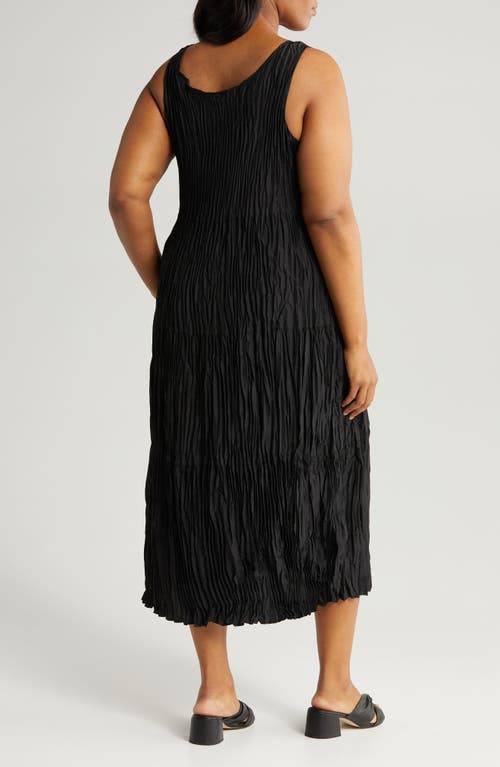 Eileen Fisher Textured Sleeveless Silk Midi Dress In Black