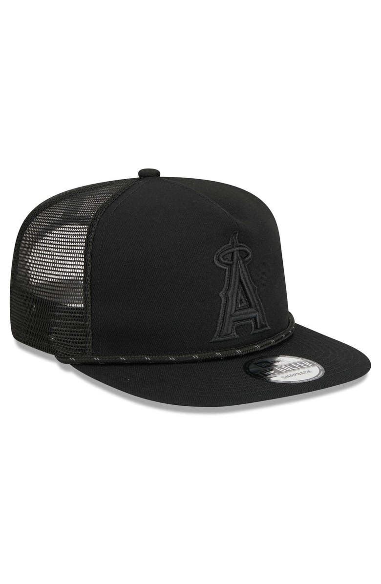 New Era Men's New Era Los Angeles Angels Black on Black Meshback Golfer Snapback Hat, Alternate, color,