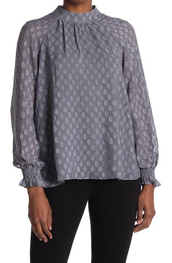 Dr2 By Daniel Rainn Daniel Rainn Long Sleeve Swiss Dot Blouse In Gray