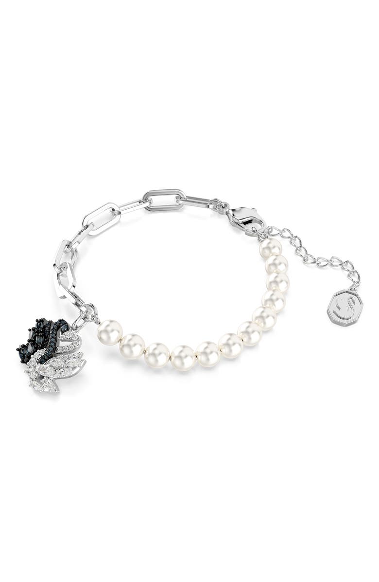 Swarovski Swan Mixed Crystal Pearl Bracelet, Alternate, color, Black/ Silver