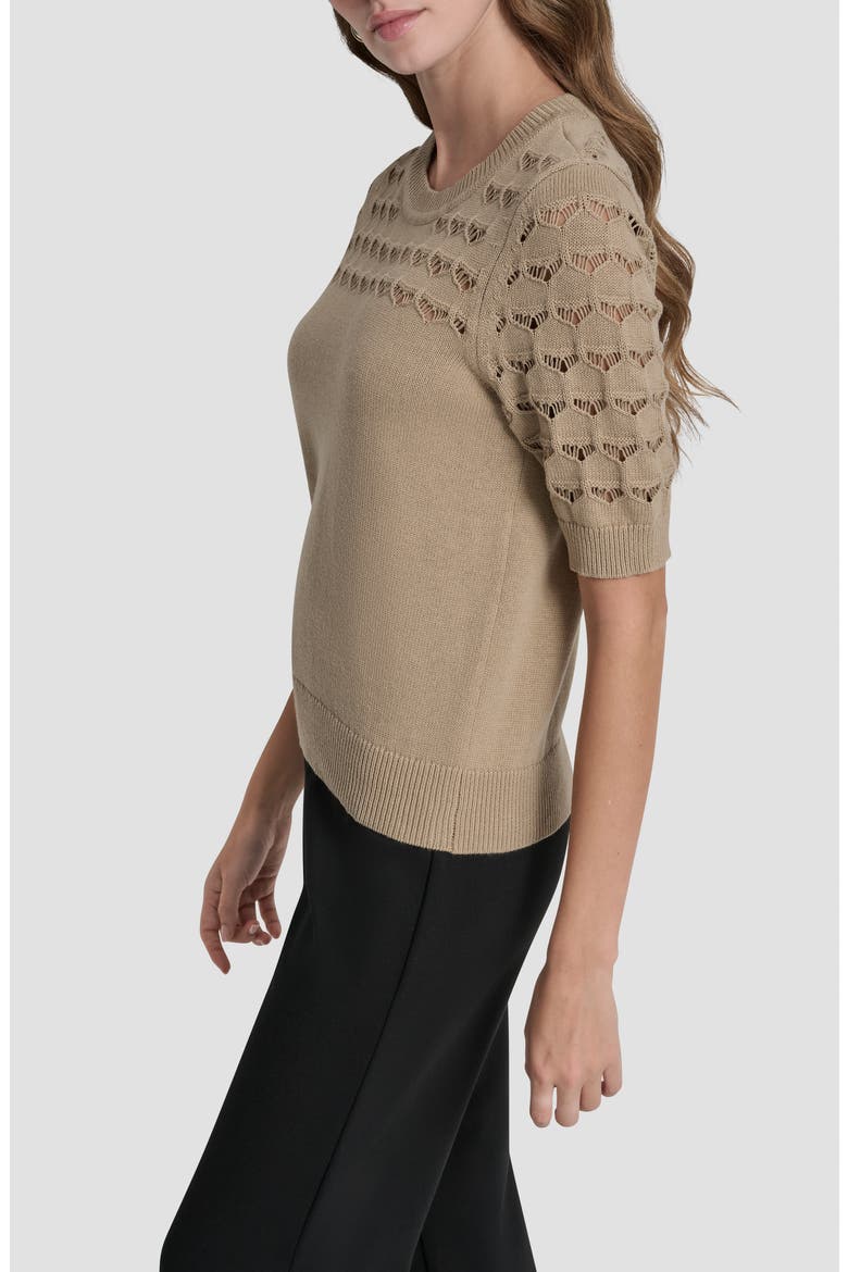 Pointelle Yoke Sweater, Alternate, color, TRAVERTINE
