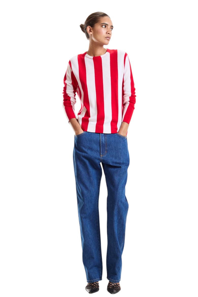 Sideline Striped Sweater, Alternate, color, Red