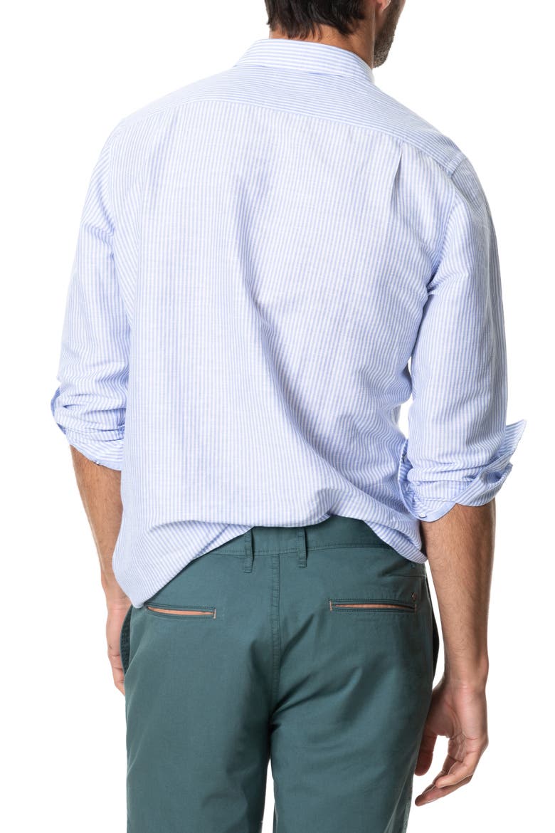 Lynwood Stripe Linen & Cotton Button-Up Shirt, Alternate, color, CORNFLOWER