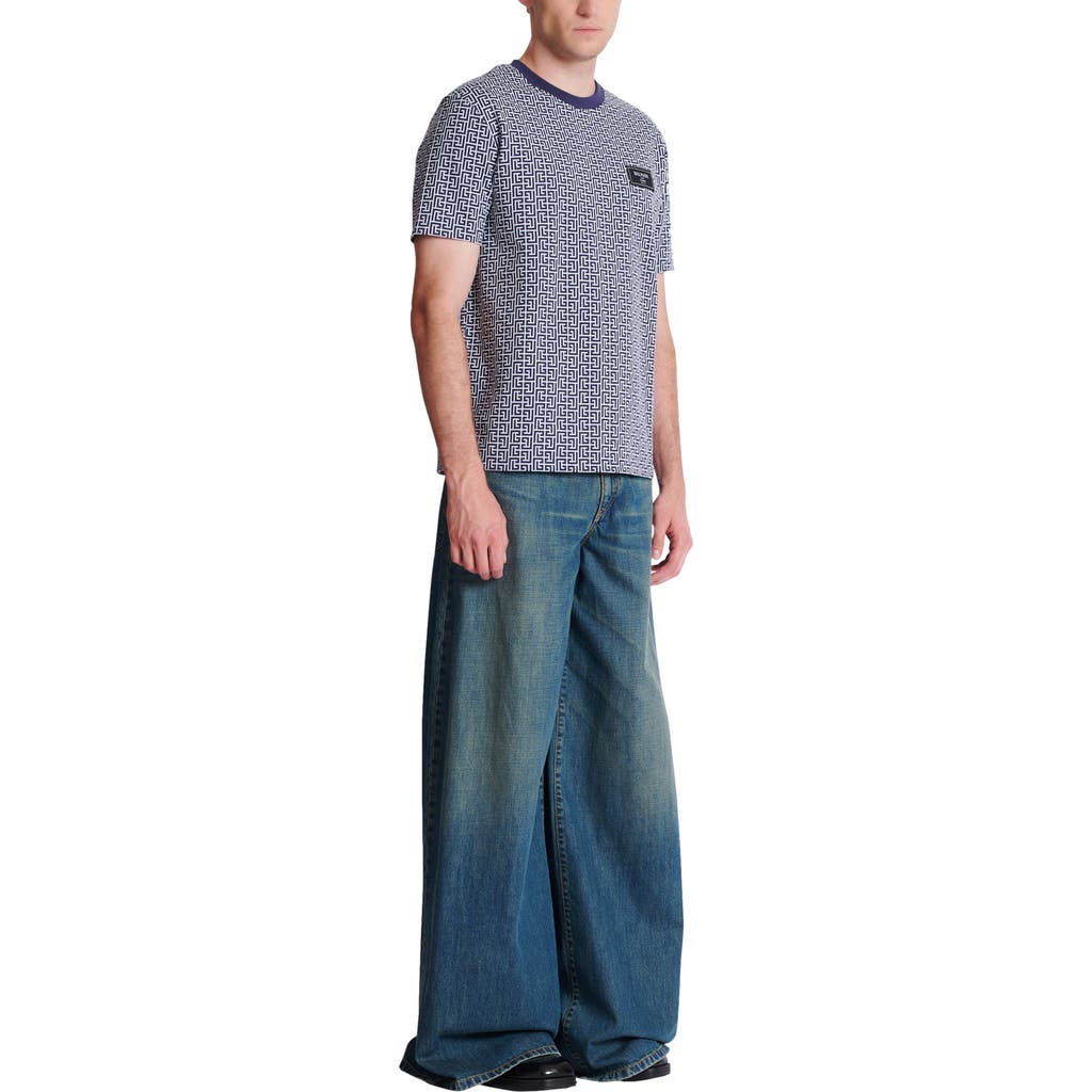 Balmain Monogrammed T-shirt With Couture Label In Blue