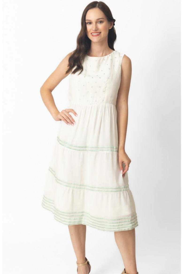 Saloni Tiered Midi Dress, Main, color, Off-White