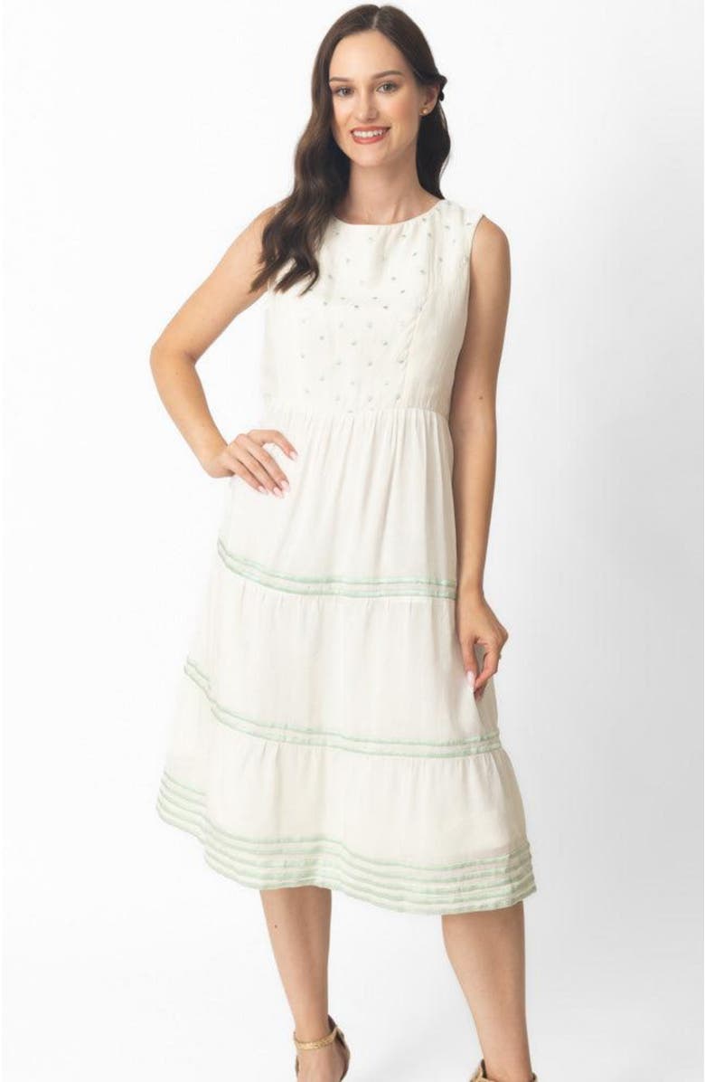 RAAS Saloni Tiered Midi Dress, Main, color, Off-White