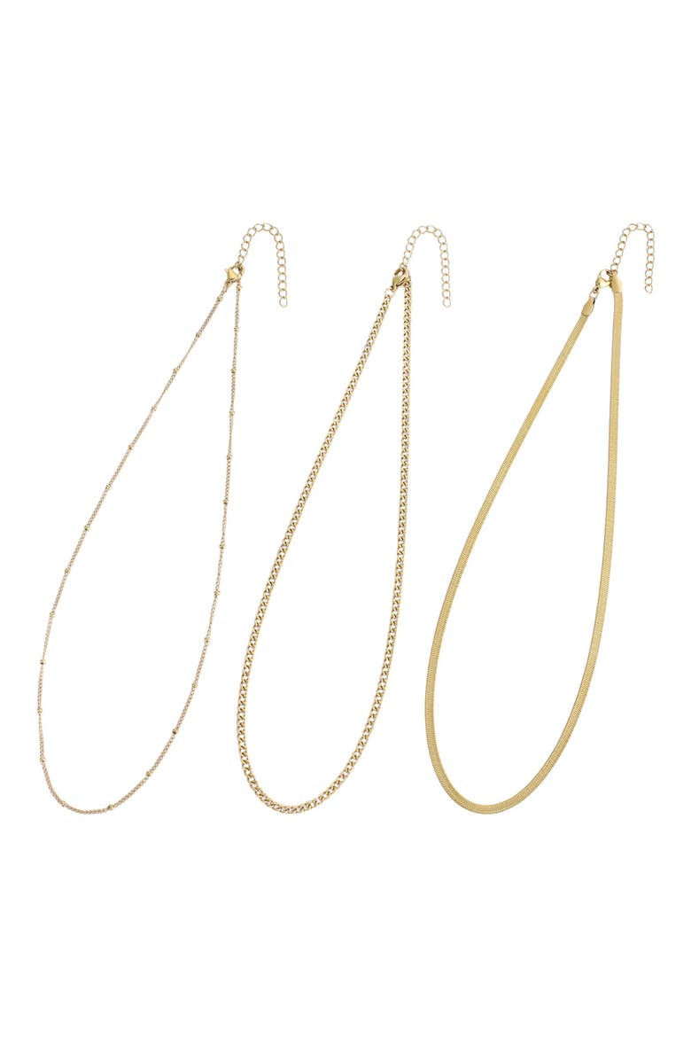 18k Gold Plated Set of 3 Layered Necklaces, Alternate, color, GOLD