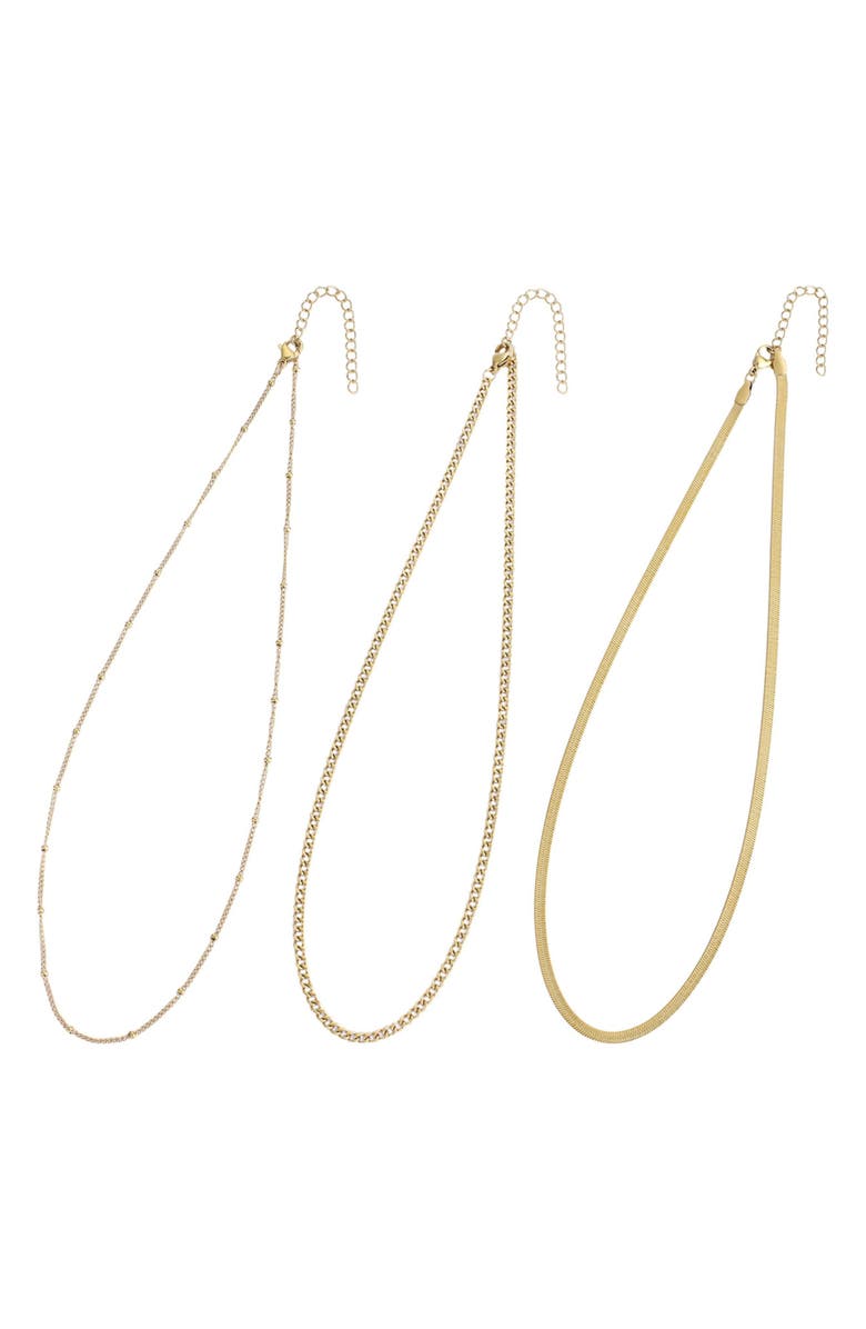 Adornia 18k Gold Plated Set of 3 Layered Necklaces, Alternate, color, Gold