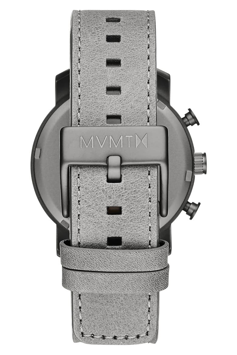 MVMT Mono Chronograph Leather Strap Watch, 40mm, Alternate, color, GREY/ SILVER