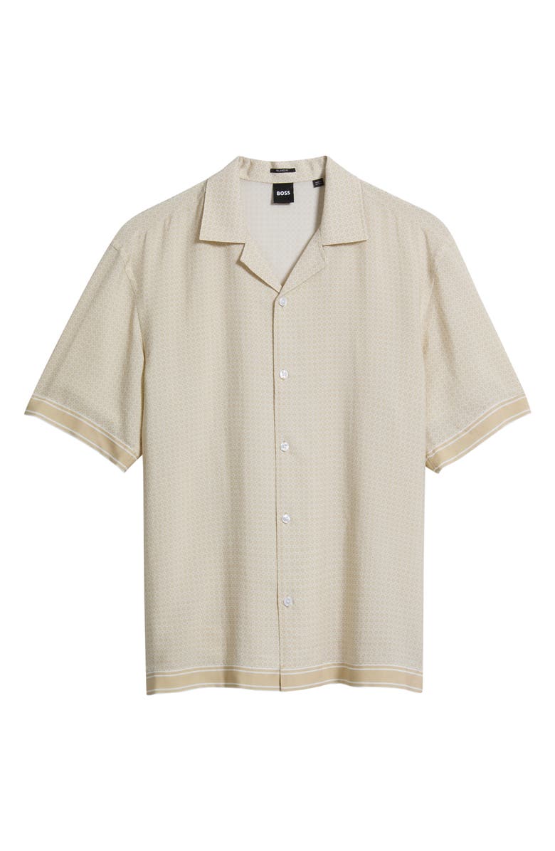 BOSS Lars Relaxed Fit Micropattern Camp Shirt, Main, color, Open Beige
