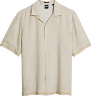 BOSS Lars Relaxed Fit Micropattern Camp Shirt
