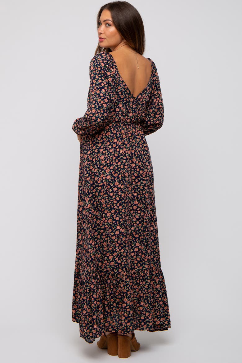 Floral Square Neck Ruffle Maxi Dress, Alternate, color, Navy Blue