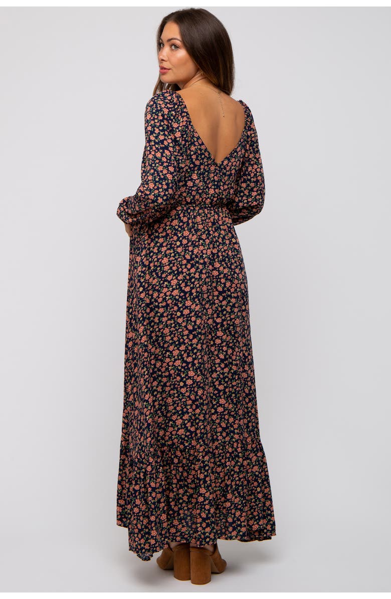 PinkBlush Floral Square Neck Ruffle Maxi Dress, Alternate, color, Navy Blue