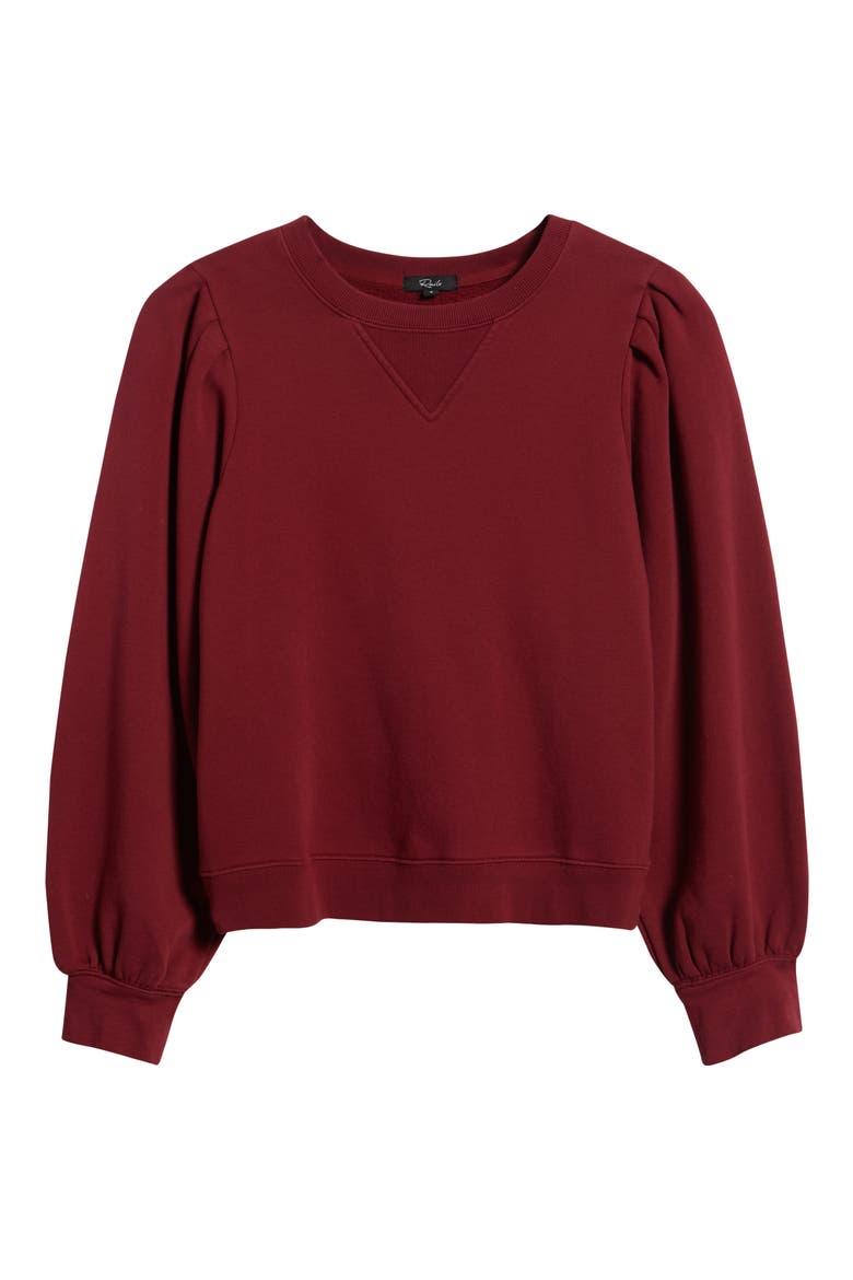 Tiffany Balloon Sleeve Cotton Sweatshirt, Alternate, color, MERLOT