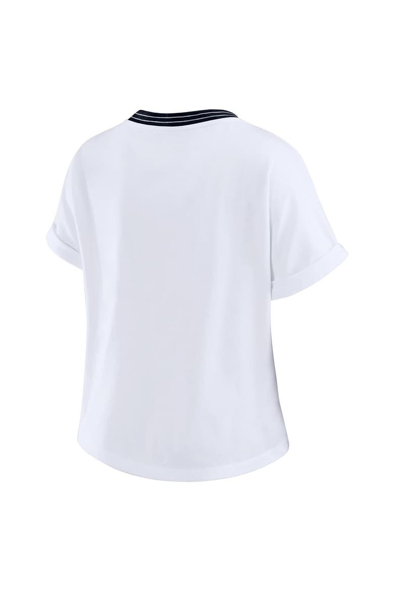 Women's WEAR by Erin Andrews White Houston Texans Cropped Center Stripe Dolman T-Shirt, Alternate, color, White