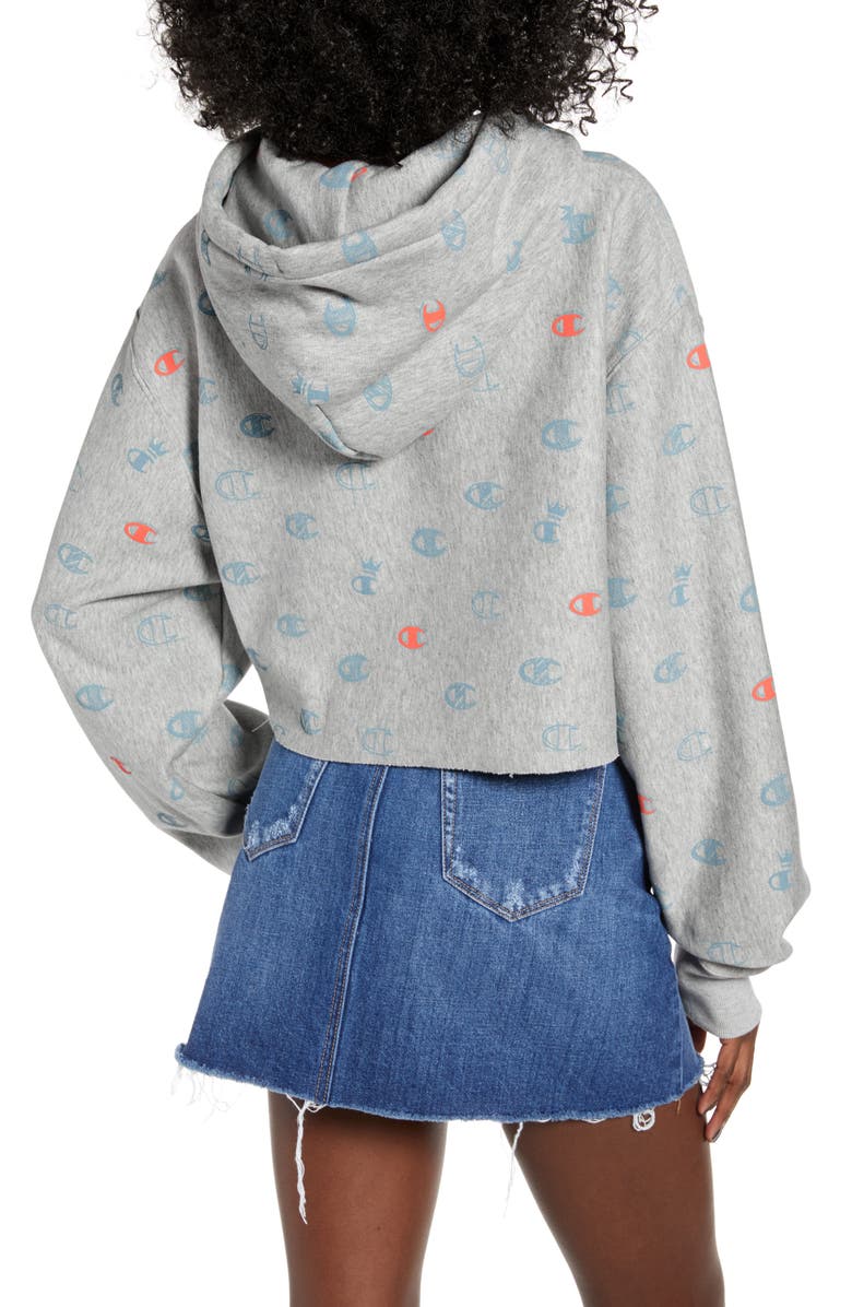 Champion Logo Print Reverse Weave<sup>®</sup> Crop Hoodie, Alternate, color,