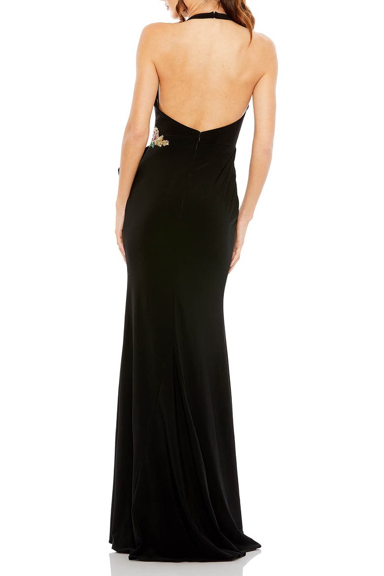 Halter Floral Embellished Gown, Alternate, color, Black