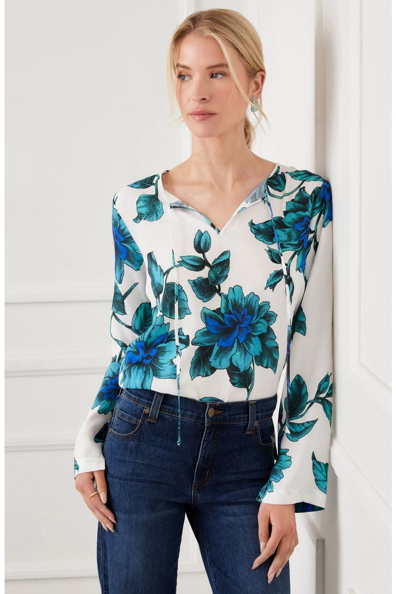 Floral Tie Neck Side Slit Tunic, Alternate, color, FLORAL PRINT