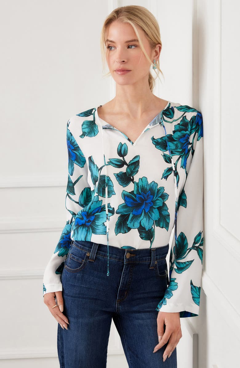 Karen Kane Floral Tie Neck Side Slit Tunic, Alternate, color, Floral Print