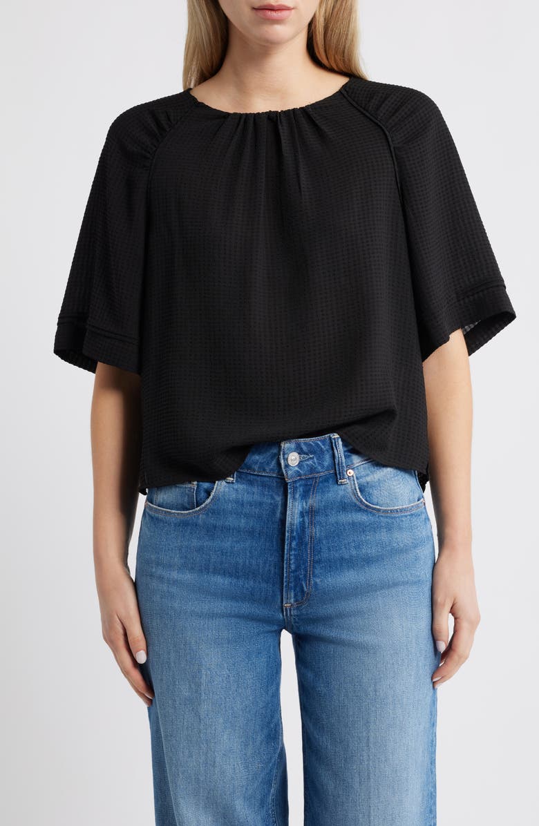 Wit & Wisdom Shirred Bell Sleeve Top, Main, color, Black