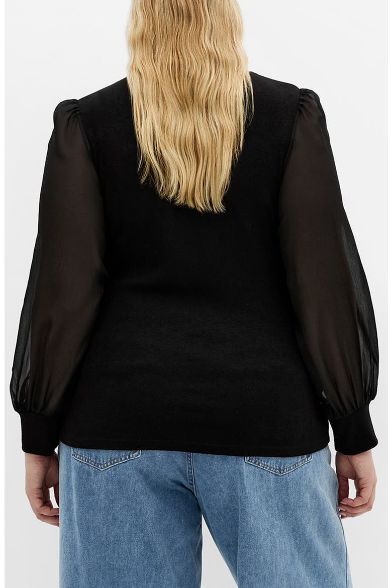 Sheer Sleeve Sweater, Alternate, color, BLACK