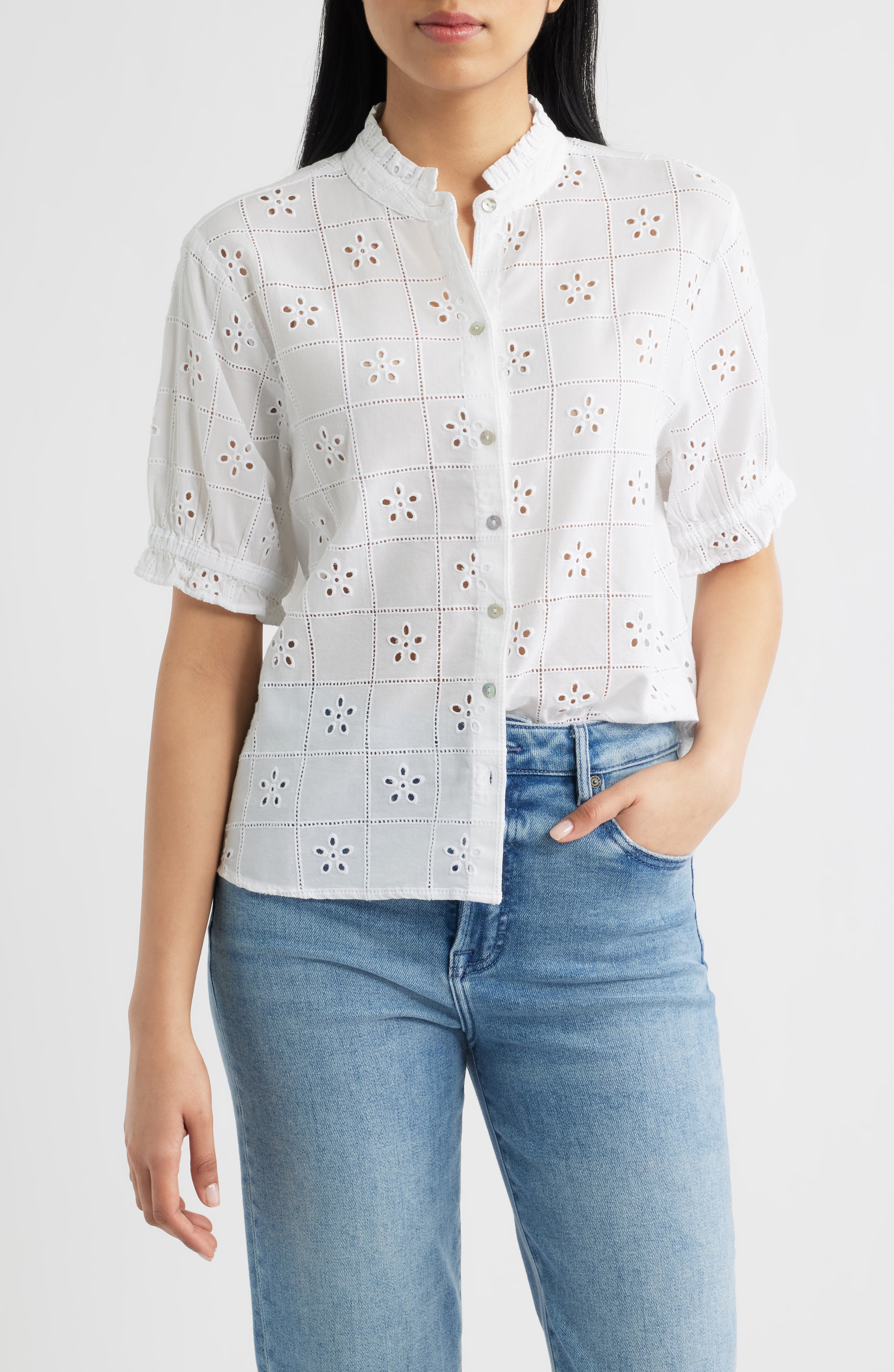 Eyelet Embroidery Woven Shirt