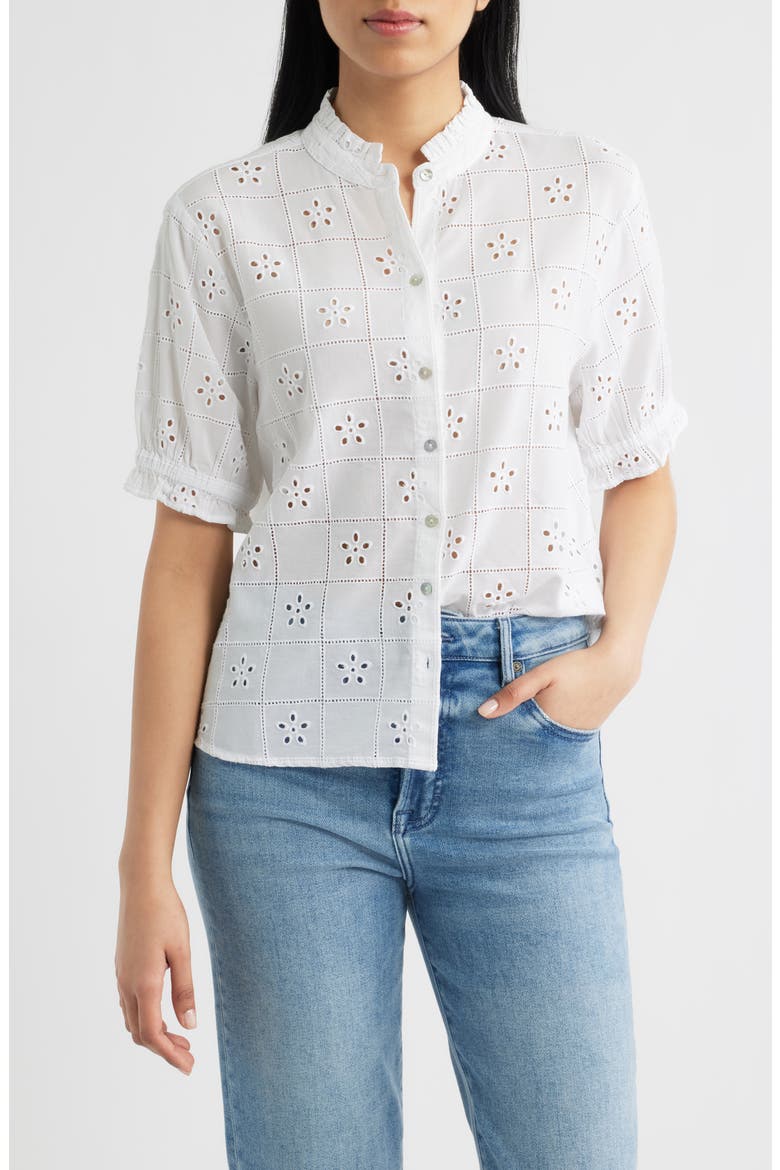 Eyelet Embroidery Woven Shirt, Main, color, WHITE