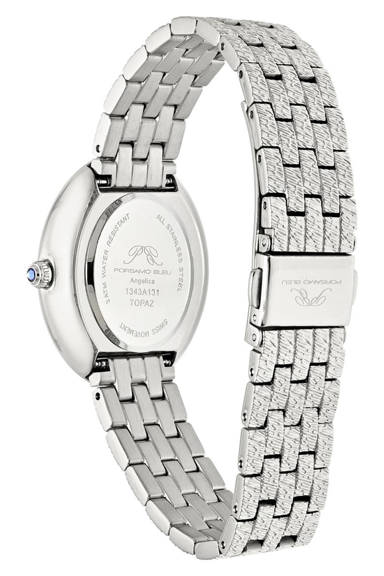 Women's Porsamo Bleu Angelica Oval Sunray Dial Stainless Steel Watch, Alternate, color, SILVER