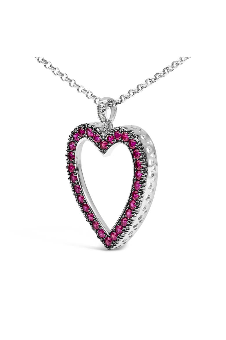 18K 1/3 Cttw Diamond & Ruby Open Heart Pendant Necklace, Alternate, color, White