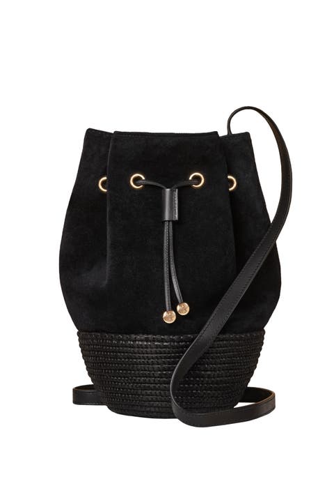 Suede and Sisal Drawstring Bucket Bag