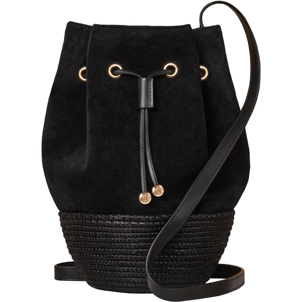 Cesta Collective Suede And Sisal Drawstring Bucket Bag In Black