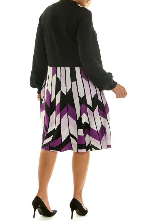 Nina Leonard Mock Neck Long Sleeve Mixed Media Dress In Multi