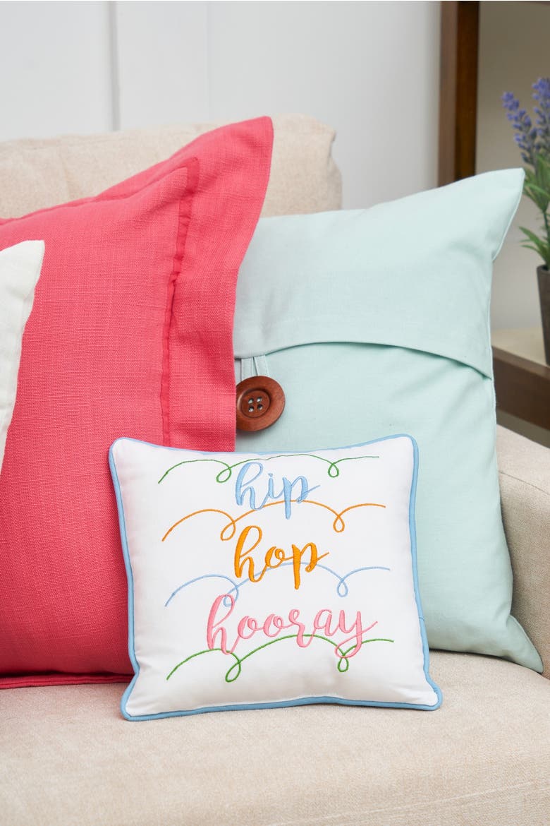 "Hip Hop Hooray" Easter Cotton Blend Mini Accent Pillow 10" x 10", Alternate, color, White
