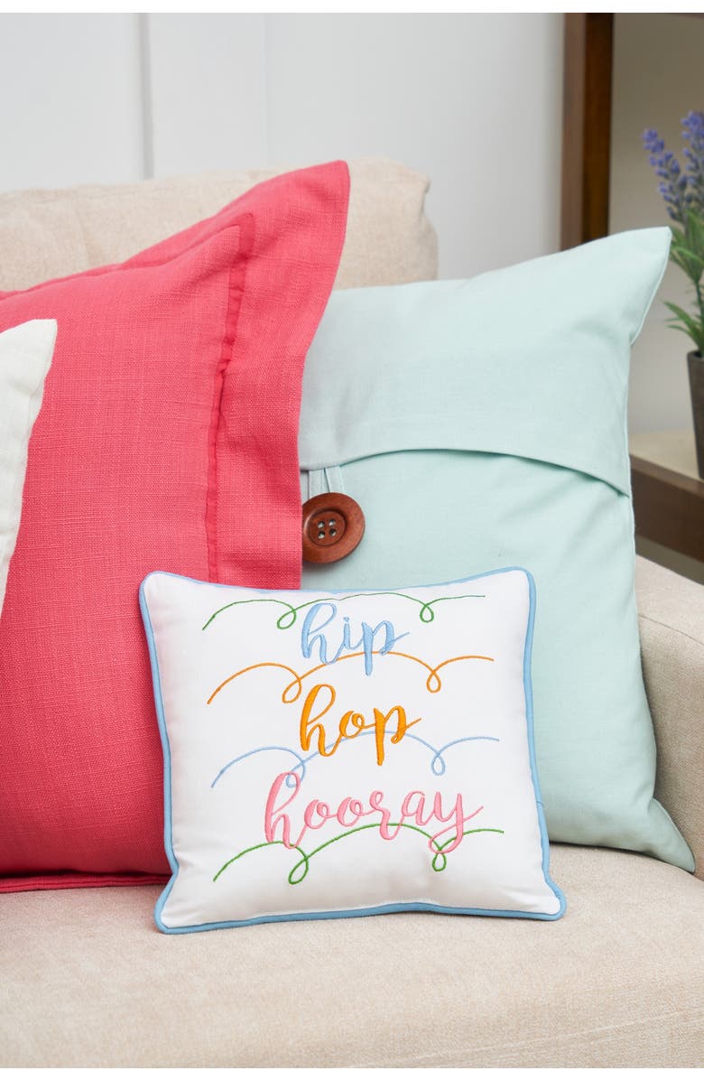 C&F Home "Hip Hop Hooray" Easter Cotton Blend Mini Accent Pillow 10" x 10", Alternate, color, White