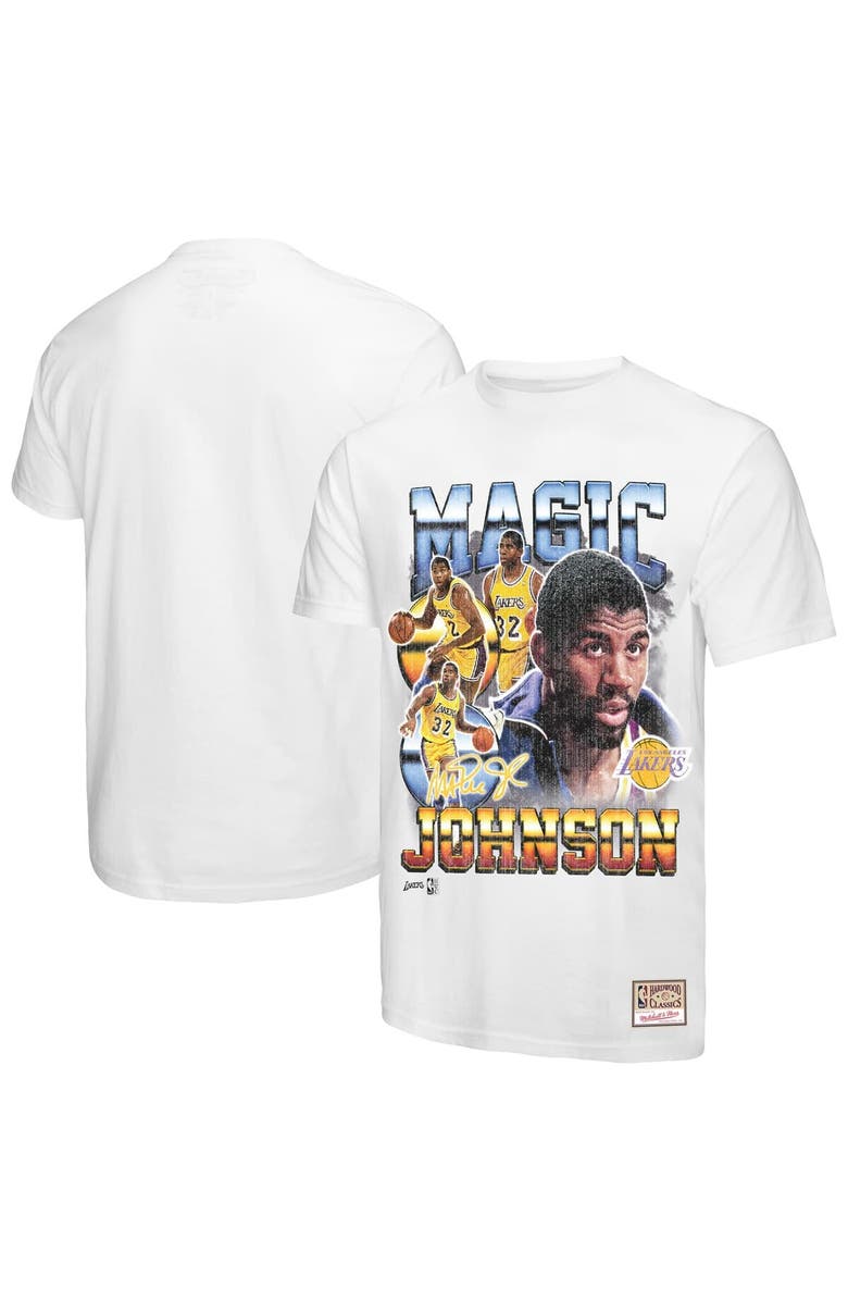 Mitchell & Ness Men's Mitchell & Ness Magic Johnson White Los Angeles Lakers Commemorative Collage T-Shirt, Main, color, White